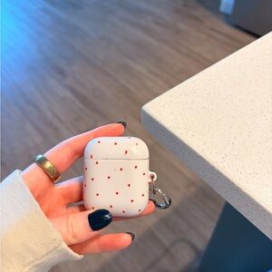 White and Red Heart Pattern AirPods Case Case with AirPods